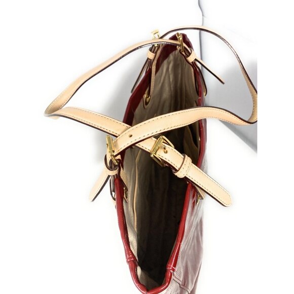 Michael Kors Jet Set Women’s Red Patent Leather Signature Tote Shoulder Bag - Picture 8 of 10